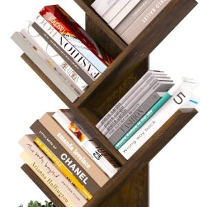 Yoobure Tree Bookshelf - 6 Shelf Retro Floor Standing Bookcase, Tall Wood Book Storage Rack for CDs/Movies/Books, Utility Book Organizer Shelves for Bedroom, Living Room, Home Office