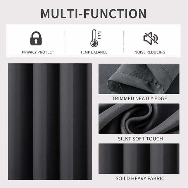 Joydeco Blackout Curtains 84 Inch Length 2 Panels Set, Thermal Insulated Long Curtains& Drapes 2 Burg, Room Darkening Grommet Grey Curtains for Living Room Bedroom Window (W52 x L84 Inch, Dark Grey) - Image 2