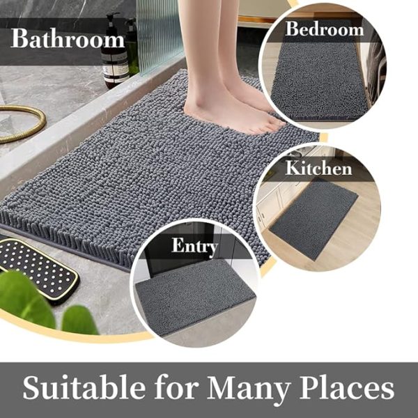 SONORO KATE Bathroom Rug 32"×20", Non-Slip Bath Mat,Soft Cozy Shaggy Thick Chenille Bath Rugs for Bathroom,Plush Rugs for Bathtubs,Water Absorbent Rain Showers and Under The Sink (Dark Grey) - Image 3