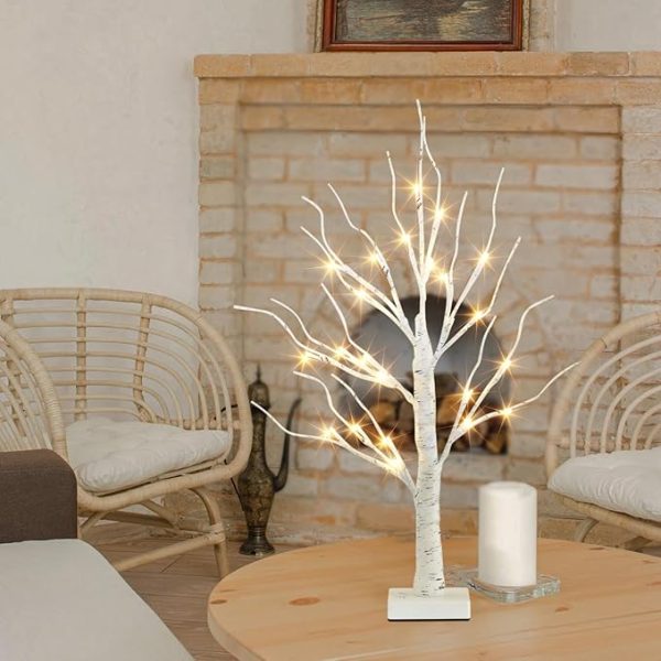 EAMBRITE Tabletop Birch Tree Christmas Decorations, White Birch Tree with Lights, 24 LED Lighted Mini Money Tree Twig Tree Battery Operated with Timer, Indoor Home Centerpiece Decor (2FT/Warm White) - Image 3