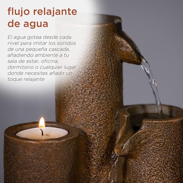 Alpine Corporation WCT202 Indoor Tabletop Tiered Water Fountain Featuring 3 Candles for Desktop and Table, 11", Brown - Image 2