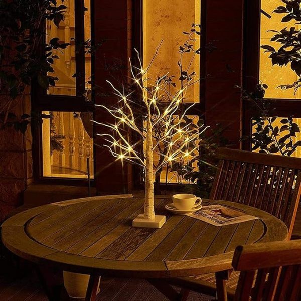 EAMBRITE Tabletop Birch Tree Christmas Decorations, White Birch Tree with Lights, 24 LED Lighted Mini Money Tree Twig Tree Battery Operated with Timer, Indoor Home Centerpiece Decor (2FT/Warm White) - Image 2