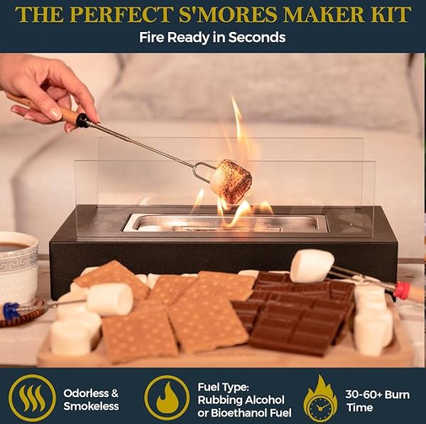 Tabletop Fire Pit with Smores Maker Kit Portable Indoor/Outdoor Mini Small Fireplace Table Top Decor Home Patio Gifts for Women Mom Her Wedding Housewarming Christmas Birthday White Elephant Gift - Image 2