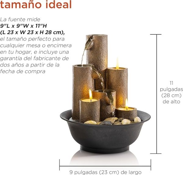 Alpine Corporation WCT202 Indoor Tabletop Tiered Water Fountain Featuring 3 Candles for Desktop and Table, 11", Brown - Image 3