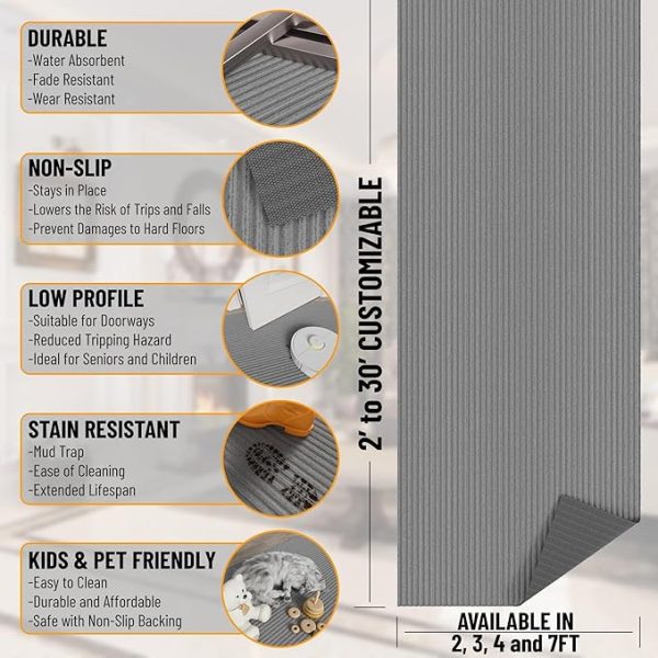 Ottomanson Solid Design Non-Slip Rubberback 2x6 Indoor/Outdoor Runner Rug for Hallway, Kitchen, Living Room, Garage, Patio, 2' x 6', Gray - Image 3