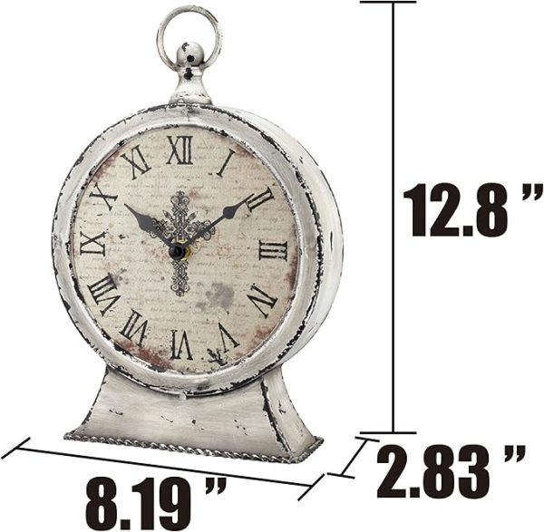 Stonebriar Large 12 Inch Decorative Battery Operated Table Top Clock with Roman Numerals and Antique Finish, 12", Worn White - Image 3