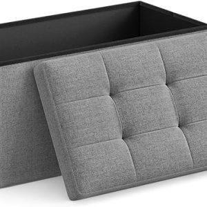 SONGMICS 30 Inches Folding Storage Ottoman Bench, Storage Chest, Foot Rest Stool, Light Gray ULSF47G, 15 x 30 x 15 Inches