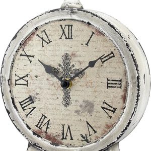 Stonebriar Large 12 Inch Decorative Battery Operated Table Top Clock with Roman Numerals and Antique Finish, 12", Worn White