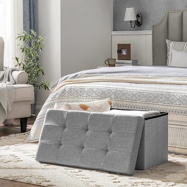 SONGMICS 30 Inches Folding Storage Ottoman Bench, Storage Chest, Foot Rest Stool, Light Gray ULSF47G, 15 x 30 x 15 Inches - Image 3