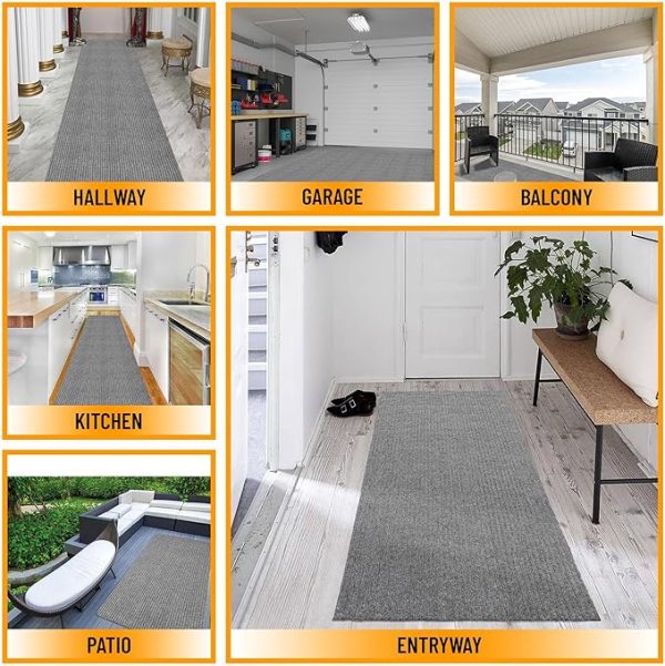 Ottomanson Solid Design Non-Slip Rubberback 2x6 Indoor/Outdoor Runner Rug for Hallway, Kitchen, Living Room, Garage, Patio, 2' x 6', Gray - Image 2