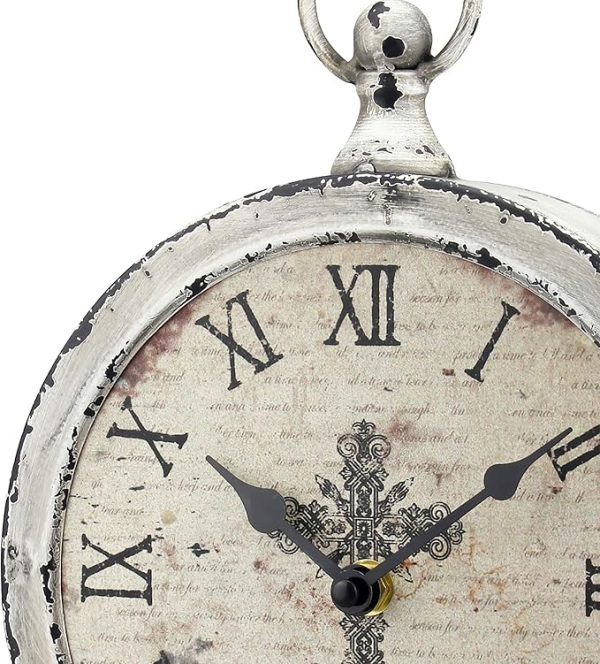 Stonebriar Large 12 Inch Decorative Battery Operated Table Top Clock with Roman Numerals and Antique Finish, 12", Worn White - Image 4