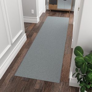 Ottomanson Solid Design Non-Slip Rubberback 2x6 Indoor/Outdoor Runner Rug for Hallway, Kitchen, Living Room, Garage, Patio, 2' x 6', Gray