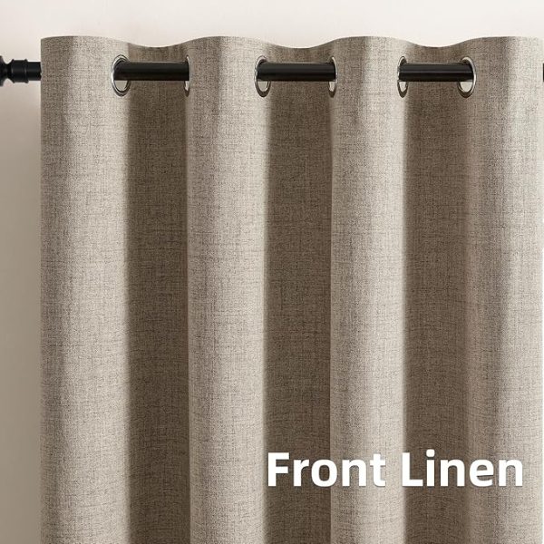 CUCRAF Full Blackout Window Curtains 84 inches Long,Faux Linen Look Thermal Insulated Grommet Drapes Panels for Bedroom Living Room,Set of 2(52 x 84 inches, Light Khaki) - Image 2