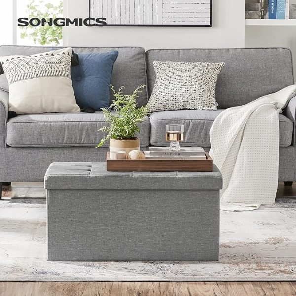 SONGMICS 30 Inches Folding Storage Ottoman Bench, Storage Chest, Foot Rest Stool, Light Gray ULSF47G, 15 x 30 x 15 Inches - Image 4